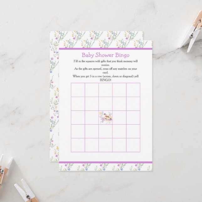 Spring Cute Bird Baby Shower Bingo Invitation (Front/Back In Situ)