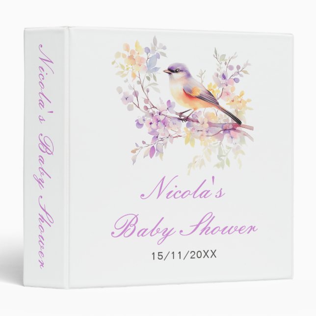 Spring Cute Bird Baby Shower Photo Album Binder (Front/Spine)