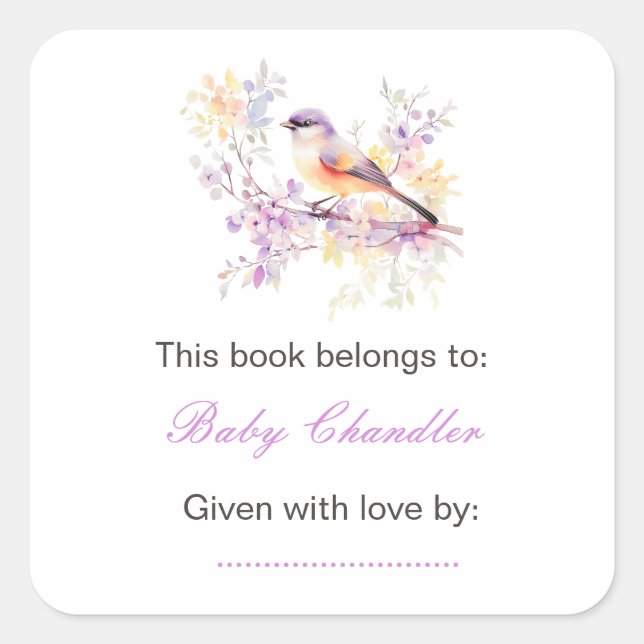 Spring Cute Bird Baby Shower Square Sticker (Front)