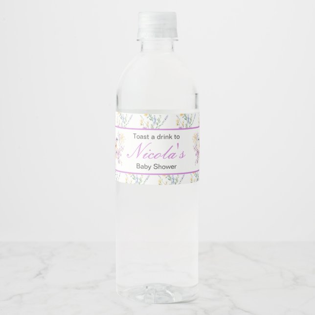 Spring Cute Bird Baby Shower Water Bottle Label (Front)
