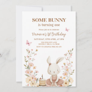 Spring Cute Bunny Rabbit 1st Birthday  Invitation