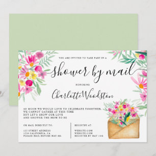 Spring cute floral watercolor baby shower by mail invitation