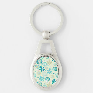 Spring Cute Teal Blue Abstract Flowers Pattern Keychain