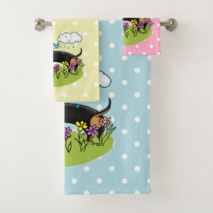 Spring Dachshund (black and tan) Cute dog Bath Towel Set
