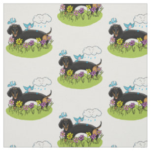 Spring Dachshund (black and tan) Cute dog Fabric