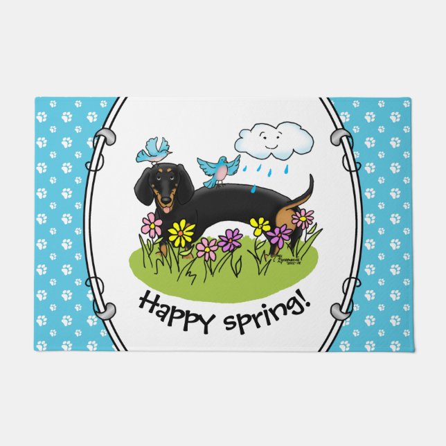 Spring Dachshund Dog Dachsie (black and tan) Cute Doormat (Front)
