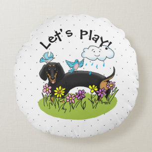 Spring Dachshund Dog Dachsie (black and tan) Cute Round Pillow