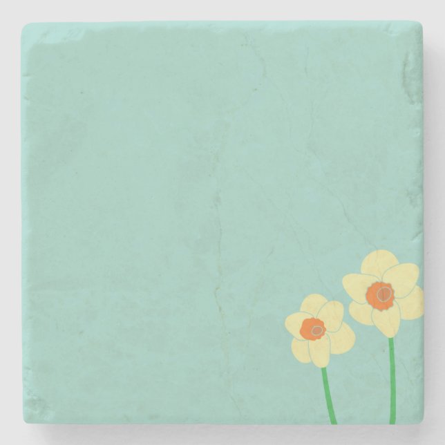 Spring Daffodil Background Yellow Flowers on Blue Stone Coaster (Front)