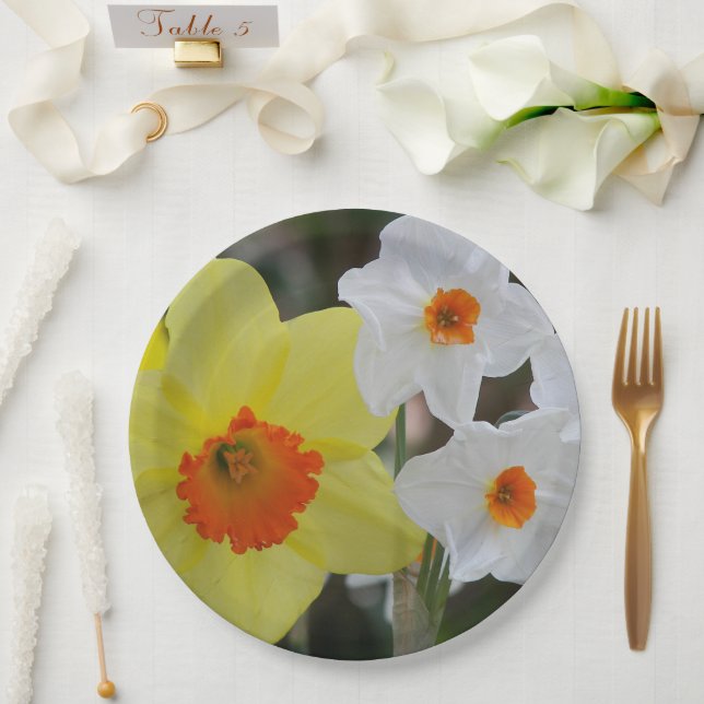 Spring Daffodil Blooms Floral Paper Plate (Wedding)