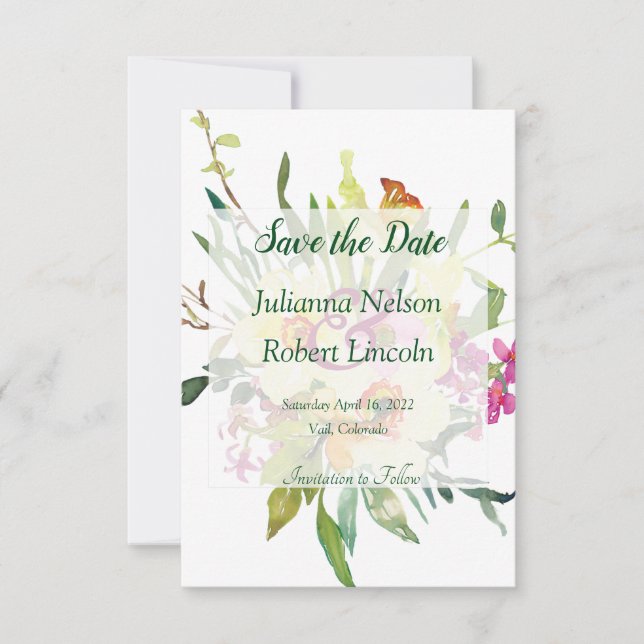 Spring daffodil bouquet save the date invitation (Front)