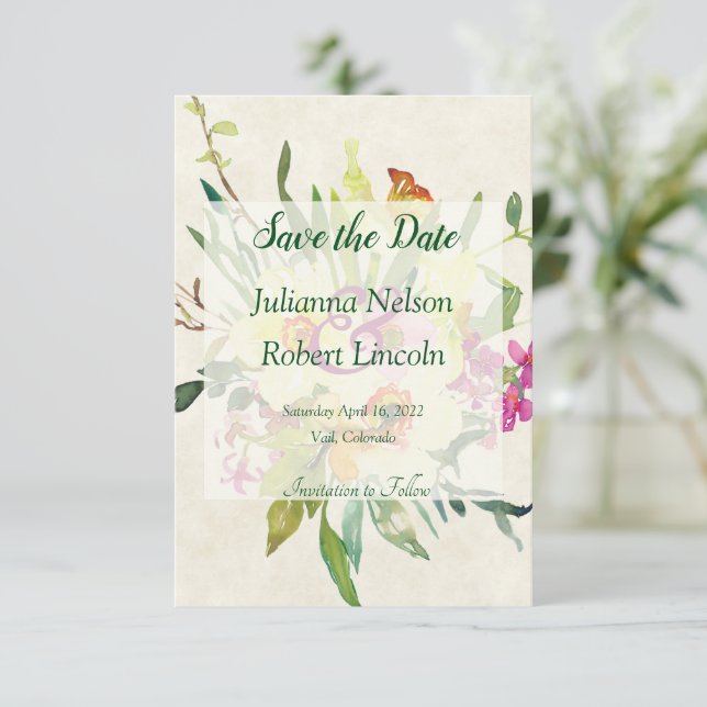 Spring daffodil bouquet save the date invitation (Standing Front)