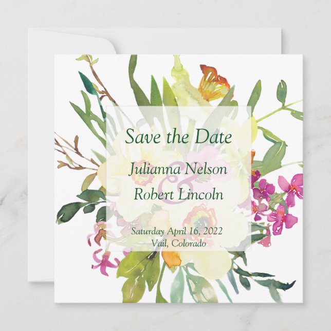 Spring daffodil bouquet wedding  save the date (Front)