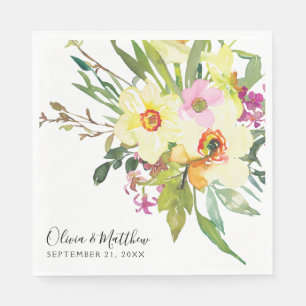 Spring Daffodil Bouquet Yellow Floral Wedding Napkin