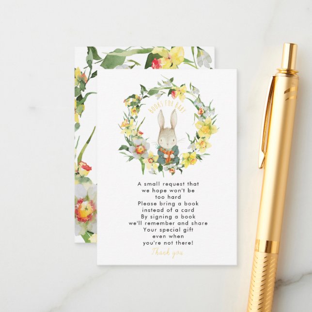 spring daffodil bunny books for baby request card (Front/Back In Situ)