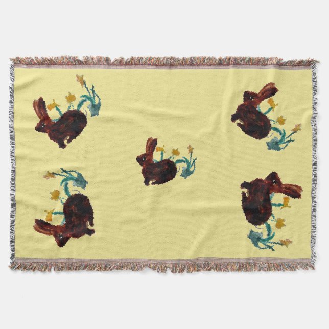 Spring Daffodil Bunny Rabbits Throw Blanket (Front)