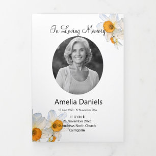 Spring Daffodil Celebration of life Program Tri-Fold Announcement