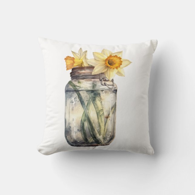 Spring Daffodil flower Vase Throw Pillow (Front)