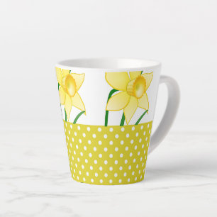 Spring Daffodil Flower with Polka-Dots Yellow Latte Mug