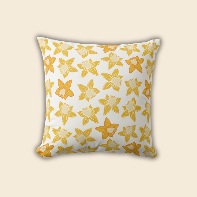 Spring Daffodil Pattern Throw Pillow (Daffodil spring floral throw pillow)