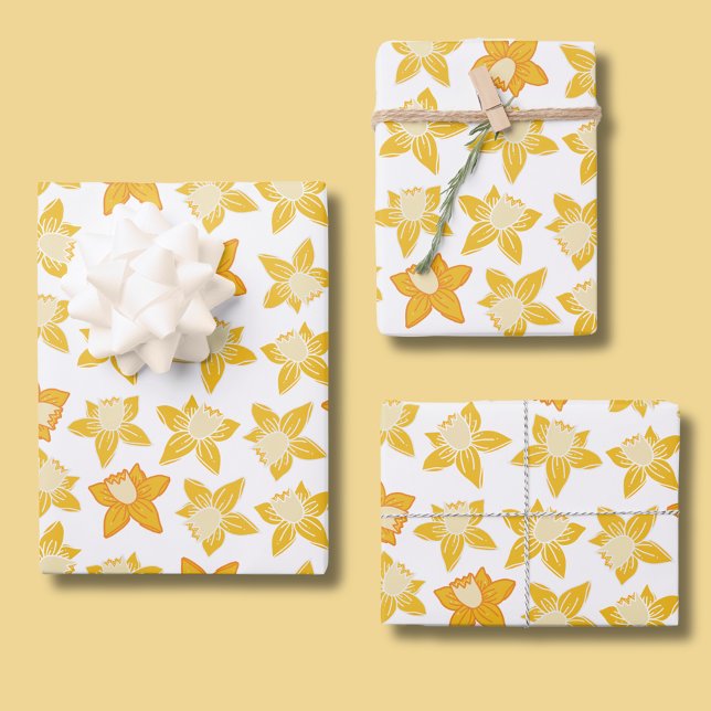 Spring Daffodil Pattern Wrapping Paper Sheet (Yellow daffodil, Spring floral wrapping paper sheets.  Matching items available.)