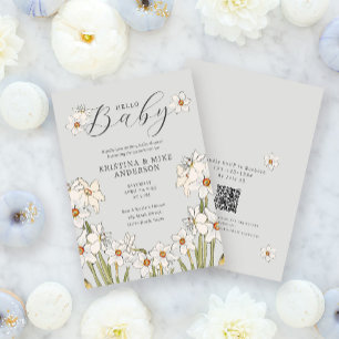 Spring Daffodil QR Code Hello Baby Shower  Invitation