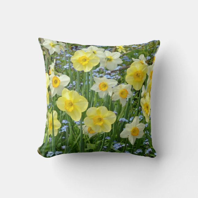 Spring daffodils print throw cushion (Front)