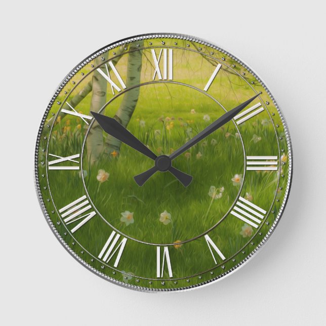 Spring Daffodils Round Clock (Front)