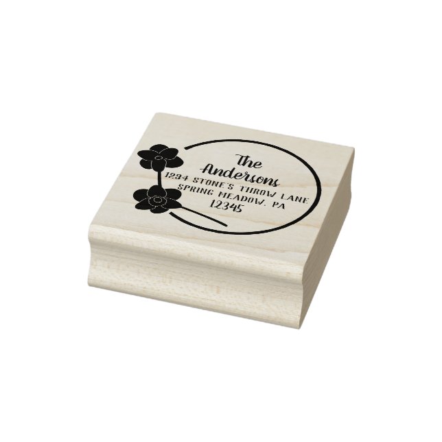 Spring Daffodils Round Shape Return Address Rubber Stamp (Stamp)