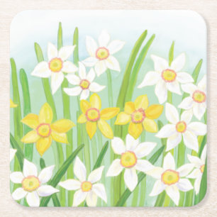 Spring Daffodils  Square Paper Coaster
