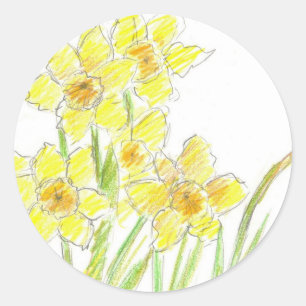 Spring Daffodils Yellow Flower Watercolor Classic Round Sticker