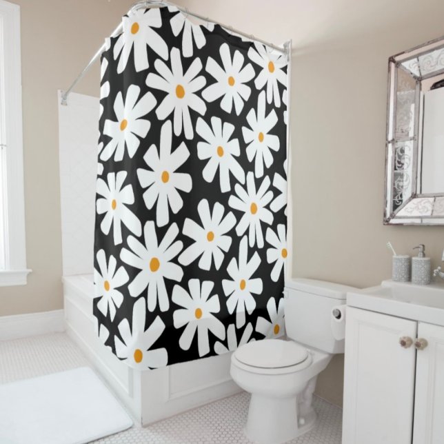 Spring daisies floral retro pattern black  (Creator Uploaded)