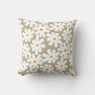 Spring daisies floral retro pattern sage green throw pillow