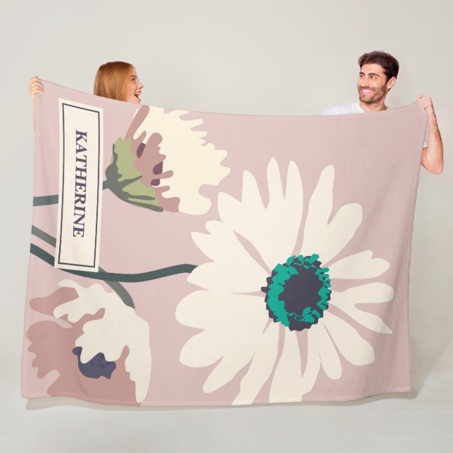Spring Daisies Modern Floral Blooms Personalized  Fleece Blanket (In Situ)