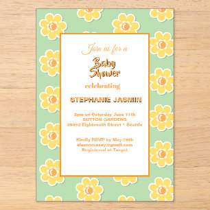 Spring Daisies on Pastel Sage Green Baby shower Acrylic Invitations