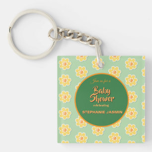 Spring Daisies on Pastel Sage Green Keychain