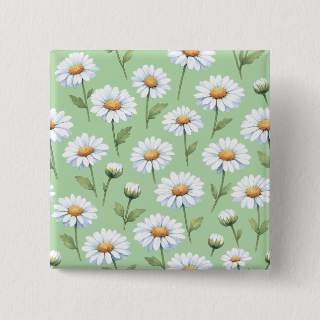 Spring daisies pattern 2 inch square button (Front)