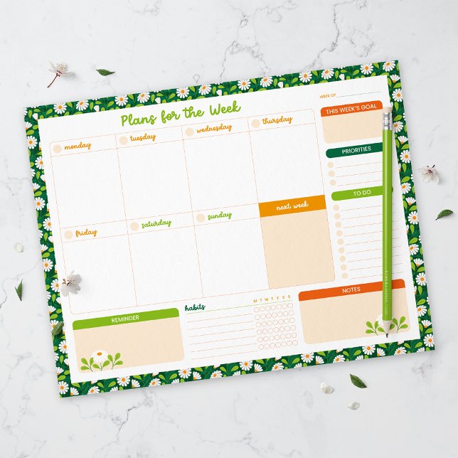 Spring Daisies & Vine Weekly Monday Start Planner Notepad (Creator Uploaded)