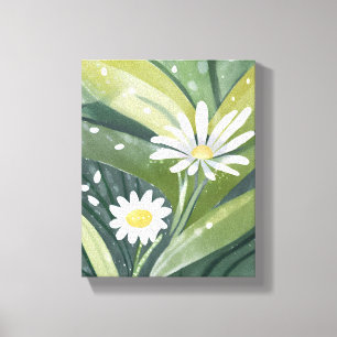 Spring Daisies Watercolor White Floral Canvas Print