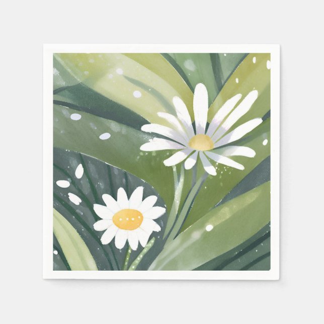 Spring Daisies | Watercolor White Floral Garden Napkin (Front)