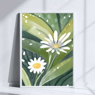 Spring Daisies Watercolor White Floral Poster