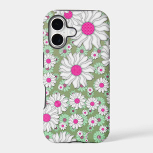 Spring Daisies White Pink Green