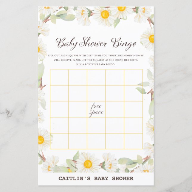 Spring Daisy Flower Baby Shower Game (Front)