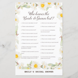 Spring Daisy Flower Bridal Shower Game PRINTED