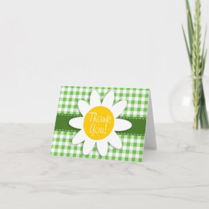 Spring Daisy; Green Checkered; Gingham Thank You Card