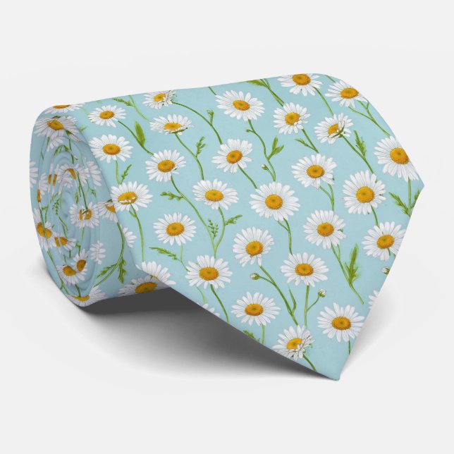 Spring Daisy Meadow Floral Pattern Tie (Rolled)