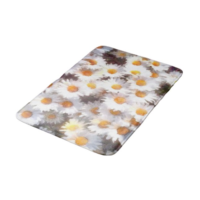 Spring Daisy Wildflower Watercolor Bath Mat (Angled)