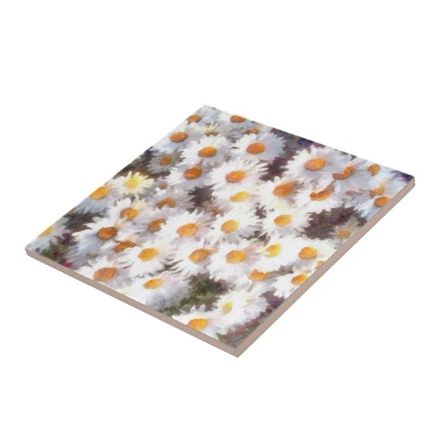 Spring Daisy Wildflower Watercolor Tile (Side)