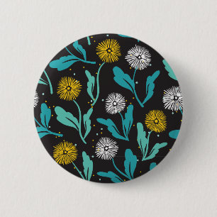 Spring Dandelion Flowers and Leaves Design 2 Inch Round Button