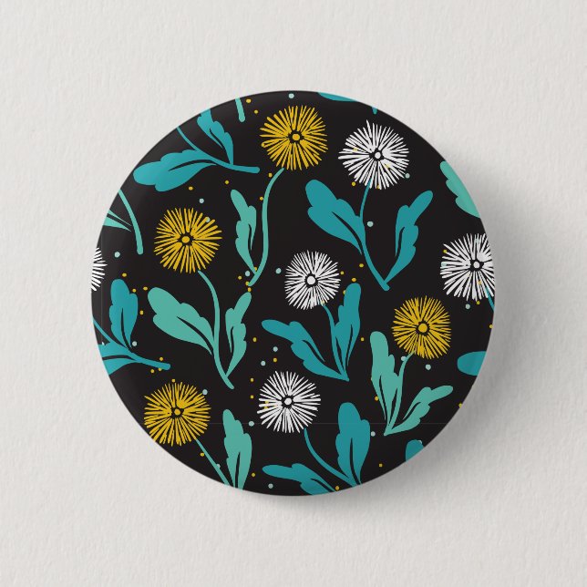 Spring Dandelion Flowers and Leaves Design 2 Inch Round Button (Front)