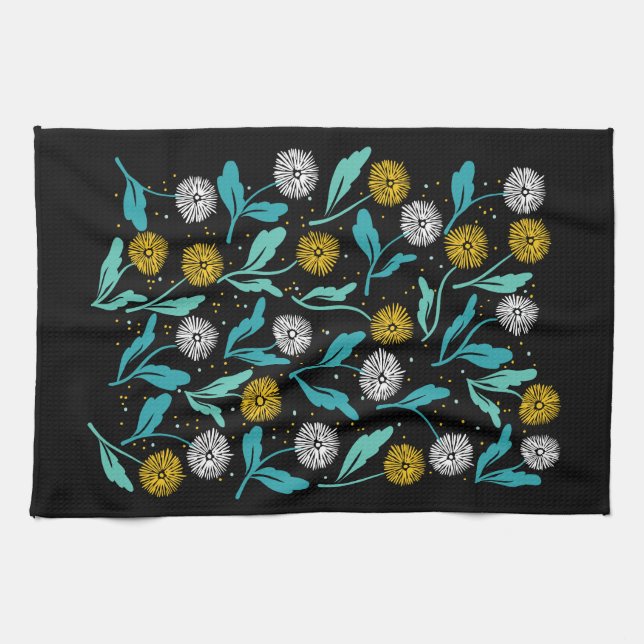 Spring Dandelion Flowers and Leaves Design Kitchen Towel (Horizontal)